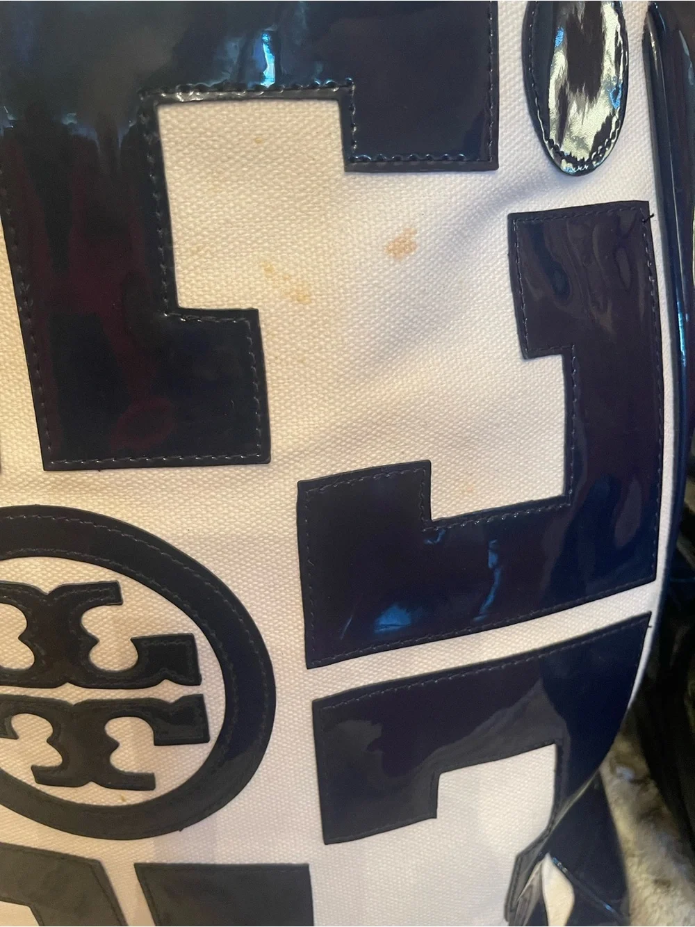 Tory Burch Tote- White & Navy Patent